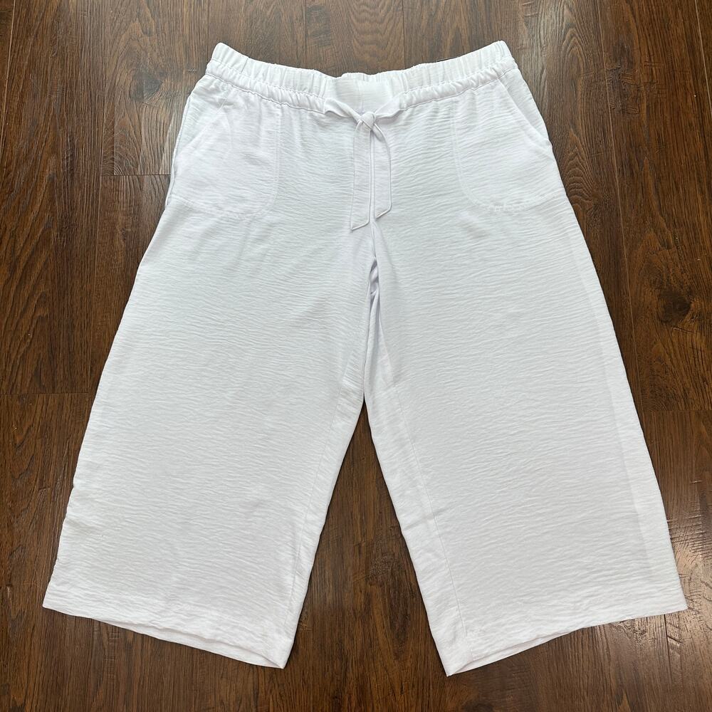 Counterparts Pants Crop Pull-On Sz XL White Wide Leg Resortwear BohoChic Flowy